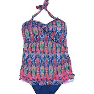 Tommy Bahama one piece swimsuit size 14 Ikat tie-dye ruffle pinup island rare